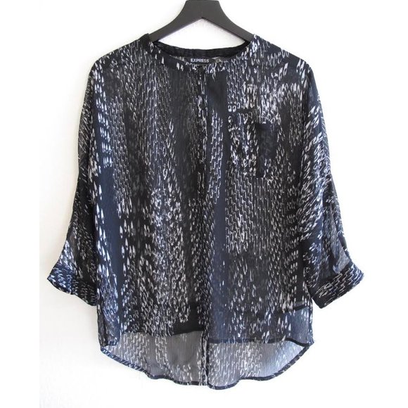 EXPRESS Black and White Chiffon Blouse - Picture 1 of 14